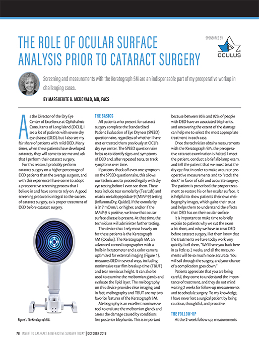 The Role of Ocular Surface Analysis Prior to Cataract Surgery